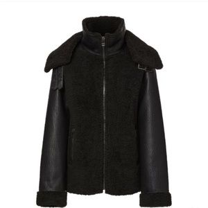 UNREAL FUR Shearling Paneled Bomber Jacket Black